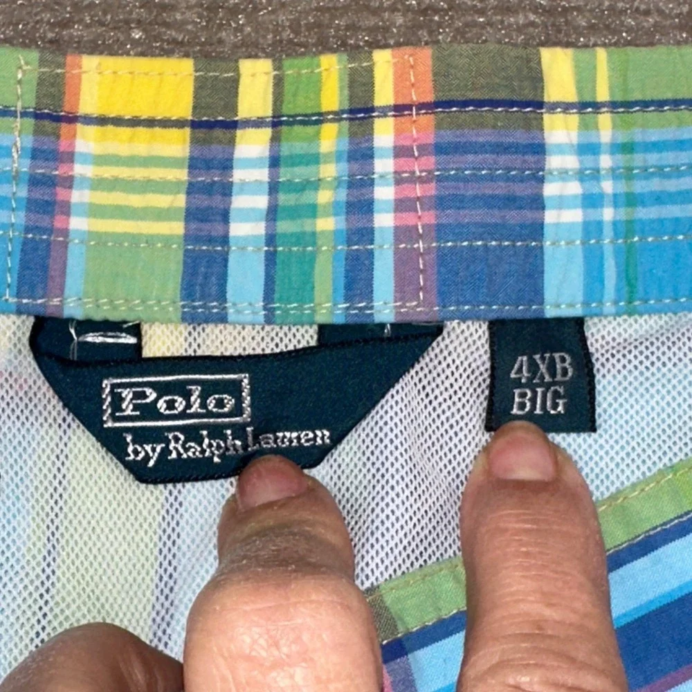 Polo Ralph Lauren Mens 4XB Big Plaid Swim Trunks Blue Green Cargo Board Shorts